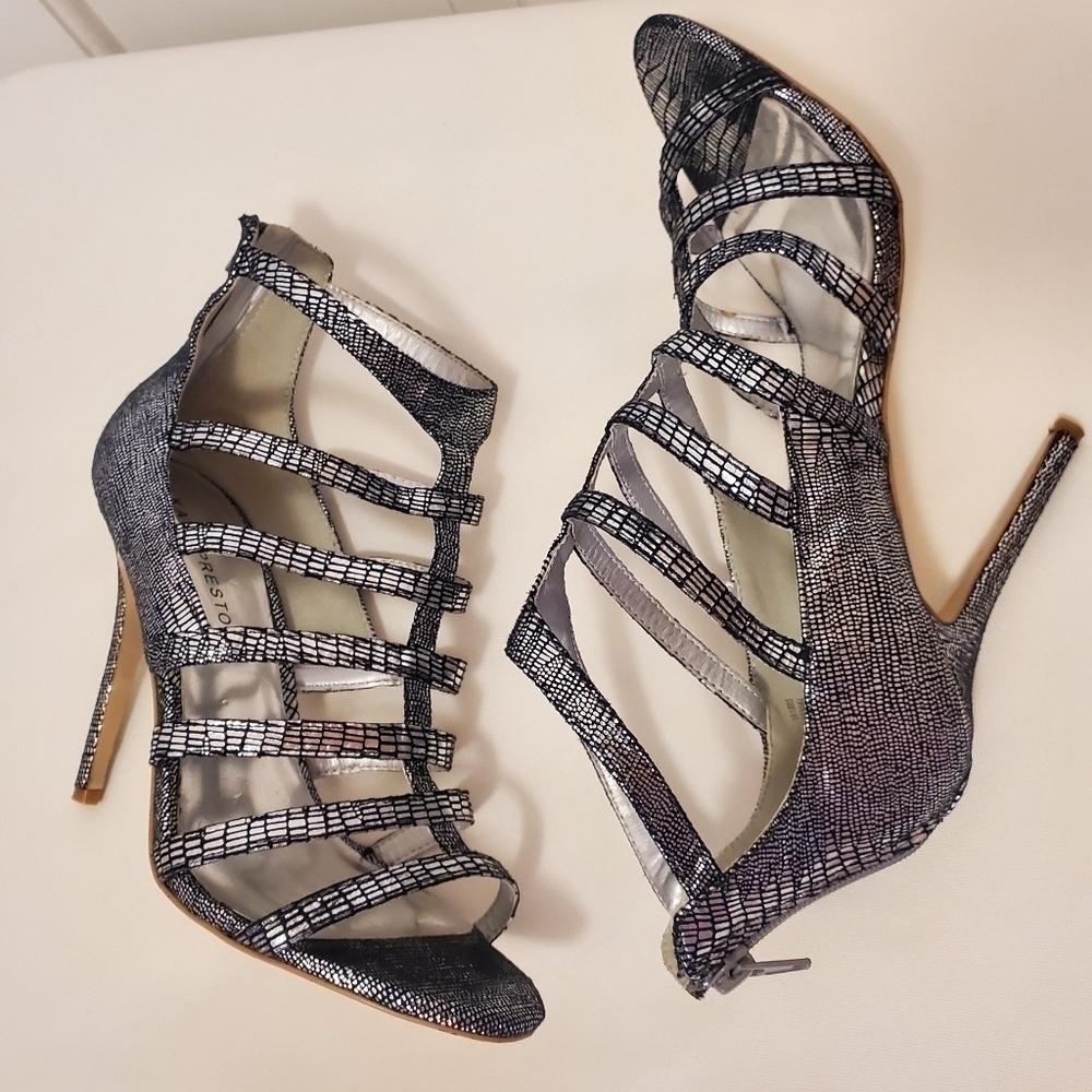 Kate Preston Caged Silver Metallic Stilleto  size 9.5M